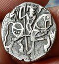 #X20#Indian Indus valley Area Samanta Deva (850 AD) silver HORSE & BULL coin.