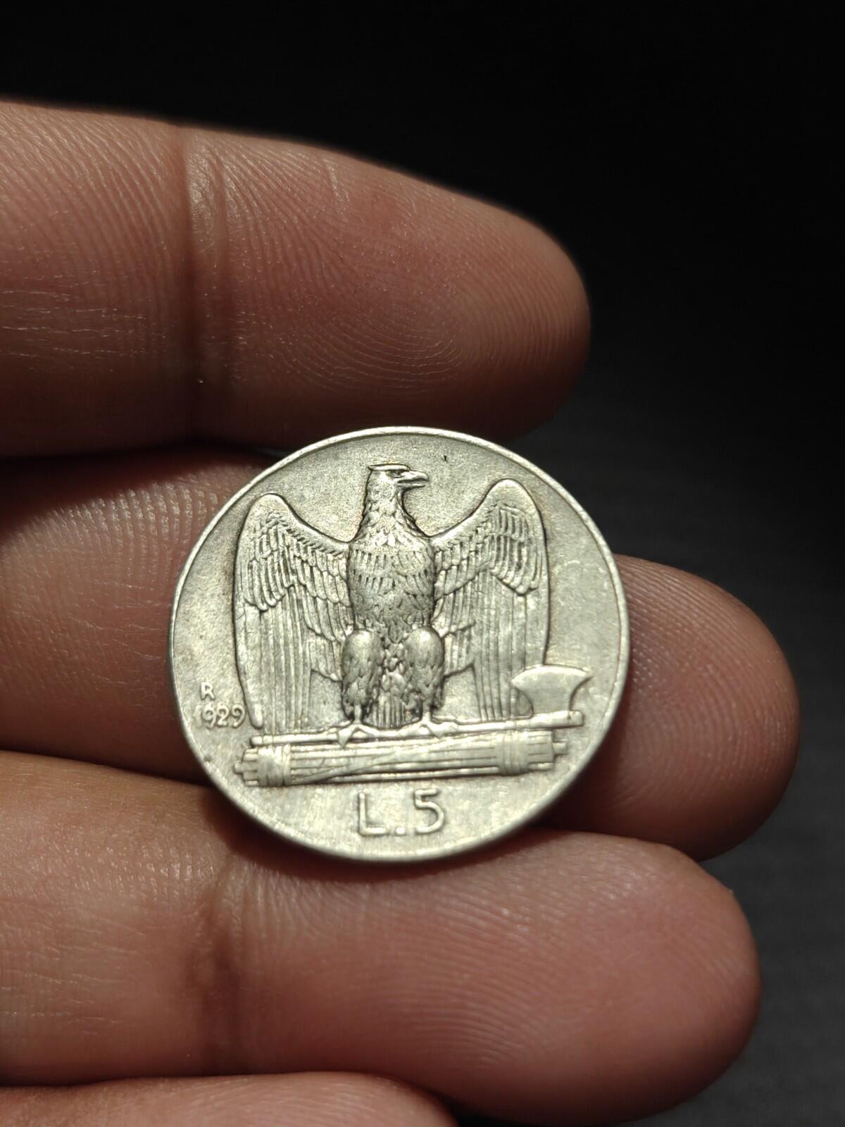 ITALY 5 Lire 1929 R - Silver 0.835 - Vittorio Emanuele III.