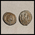 CONSTANTIN II Fils de Constantin le Grand Monnaie romaine LÉGION GUERRE SOLDATS Lances
