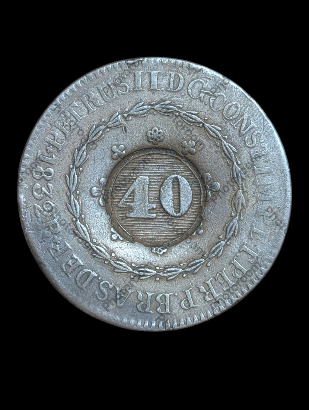 1832 R BRÉSIL Roi Dom Pedro I Ancienne pièce contremarquée 40 sur 80 Reis