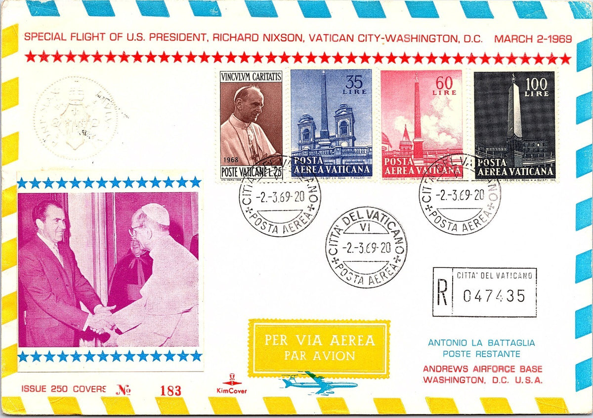 1969 Vatican City Special Flight Cover Pope Paul VI & President Richard Nixon FD