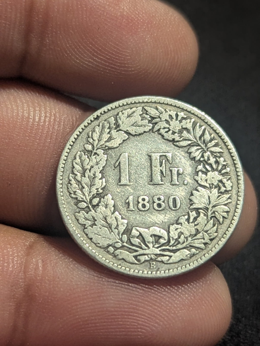 1880 B 瑞士银币 瑞士海尔维希亚法郎 稀有硬币 仅铸造90万枚