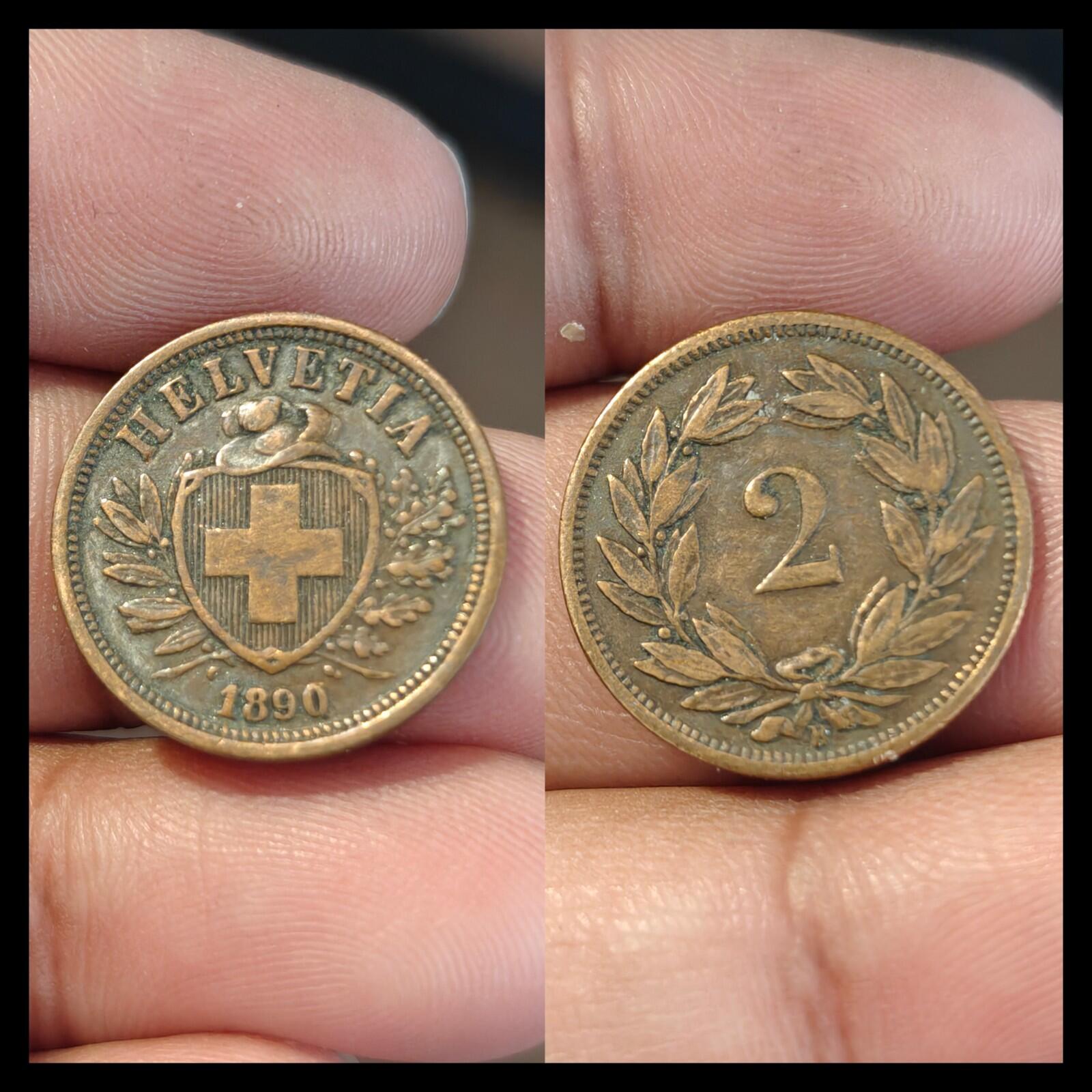 Rare 1890-B Switzerland 2 Rappen KM# 4.1 Very Fine