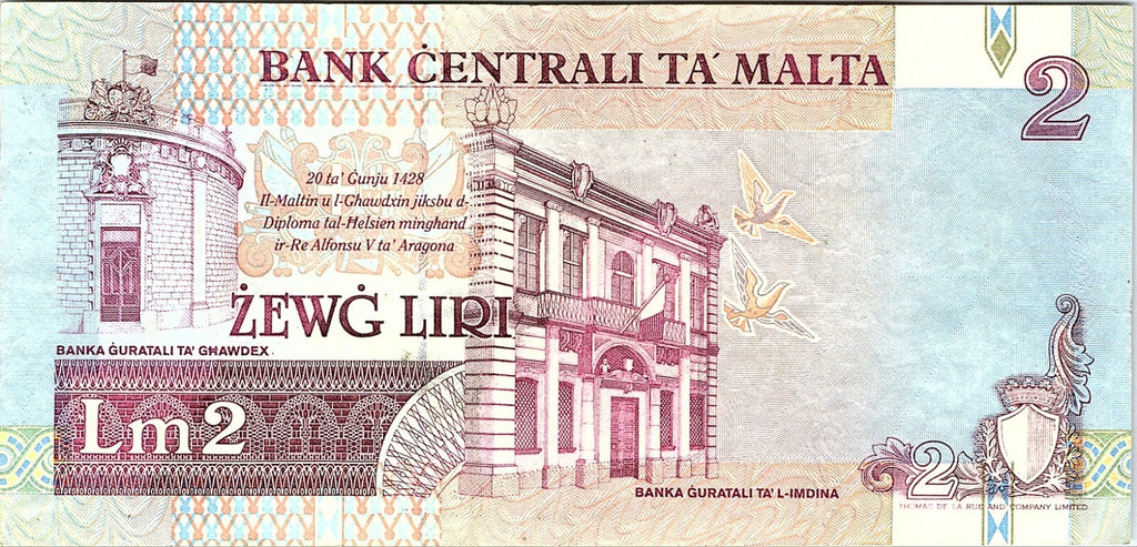 Malta 2 Liri L.1967 BANKNOTE Better Grade