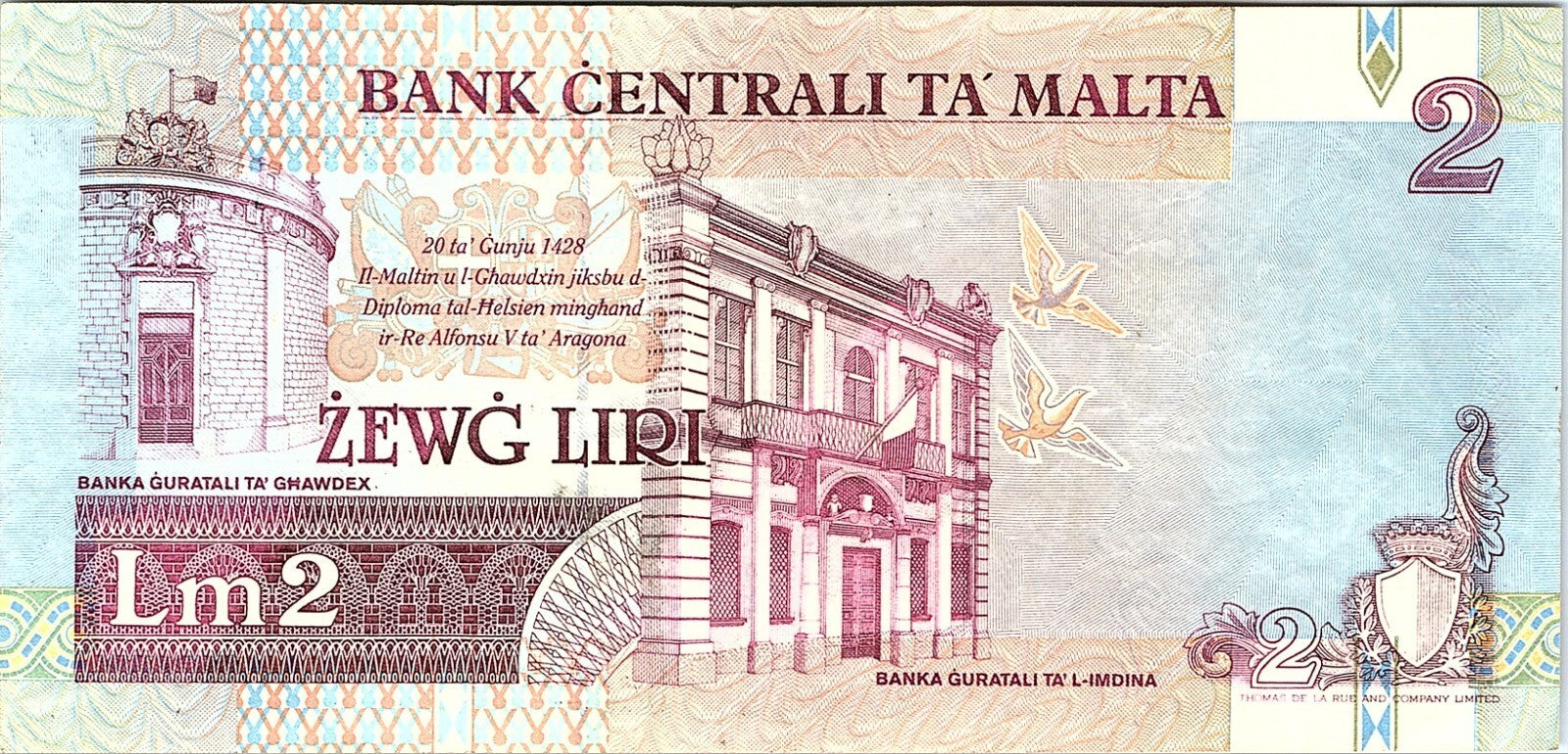Malta 2 Liri L.1967 BANKNOTE Better Grade