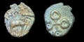 Inde ancienne Satavahana 1er siècle av. J.-C. Pièce de monnaie en potin de Satakarni à l'éléphant un Karshapana