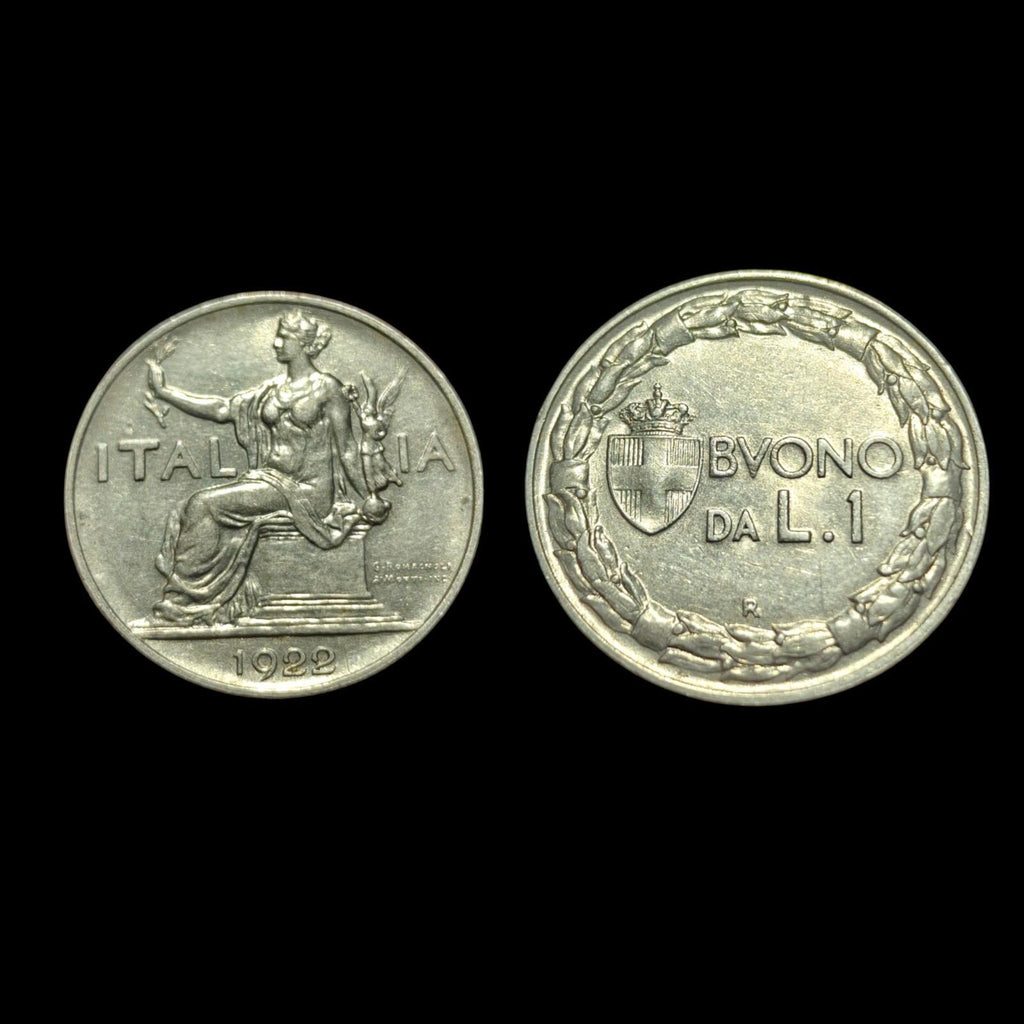 1922 Italie Une 1 Lire Femme assise à gauche Nickel Monnaie du monde Monnaie rare