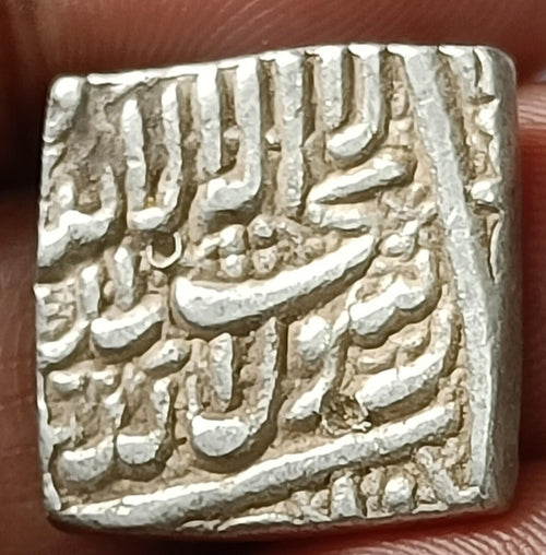 #PD27#Mediaeval India Mughal Akbar Square silver rupee with Islamic Kalima