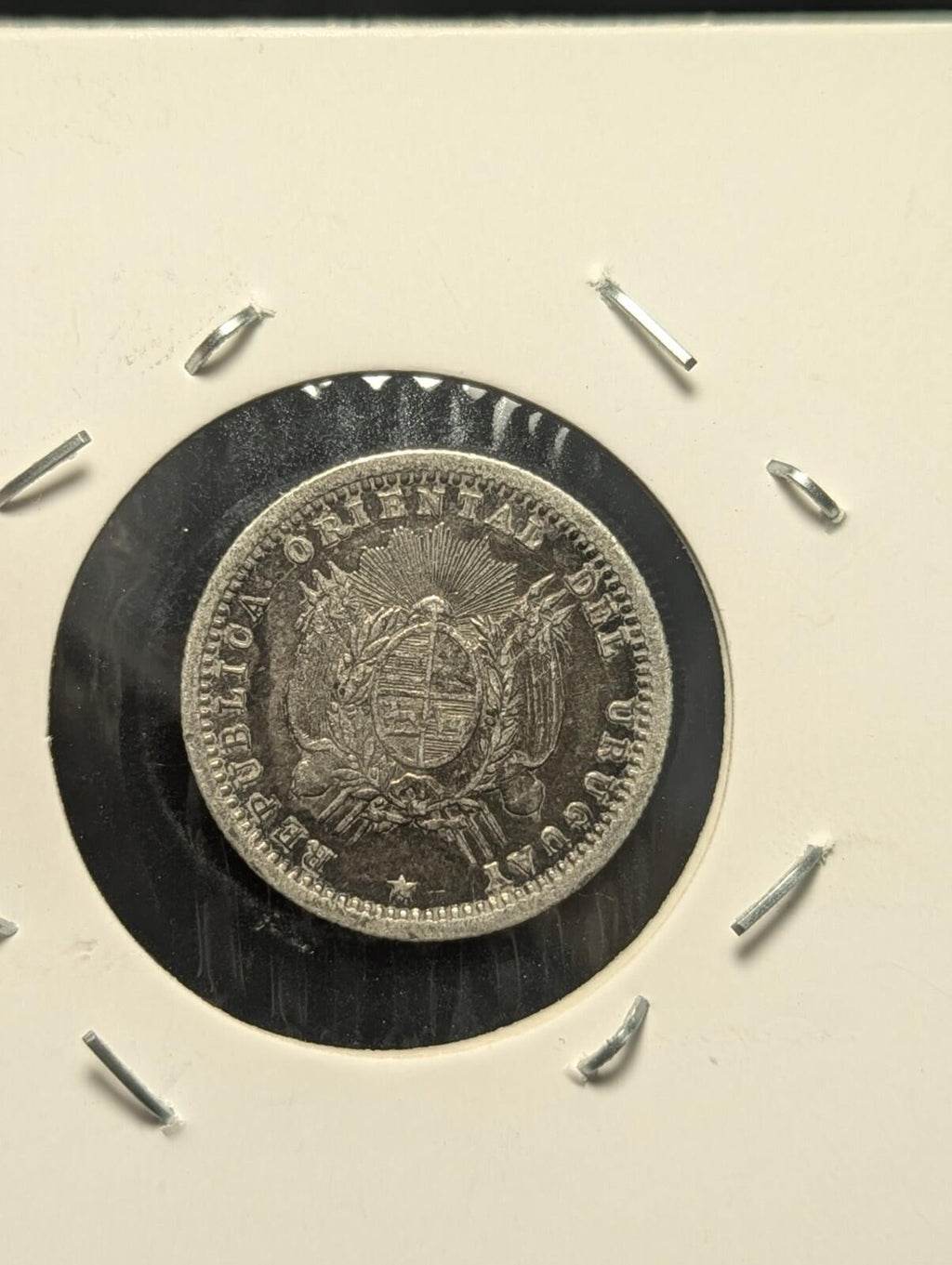 Uruguay 1877 10 Centesimos Rare Silver Coin