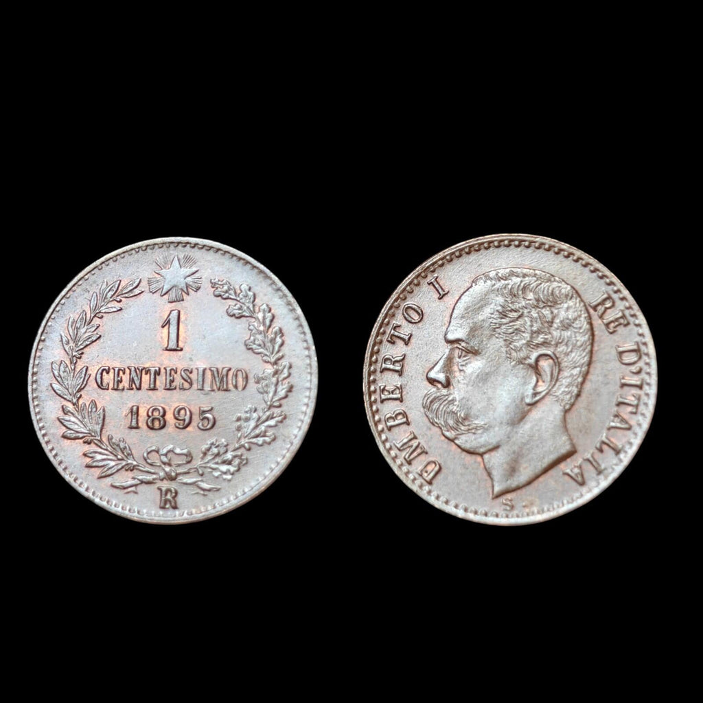 1895年1分意大利古董铜币 意大利翁贝托一世 未流通品