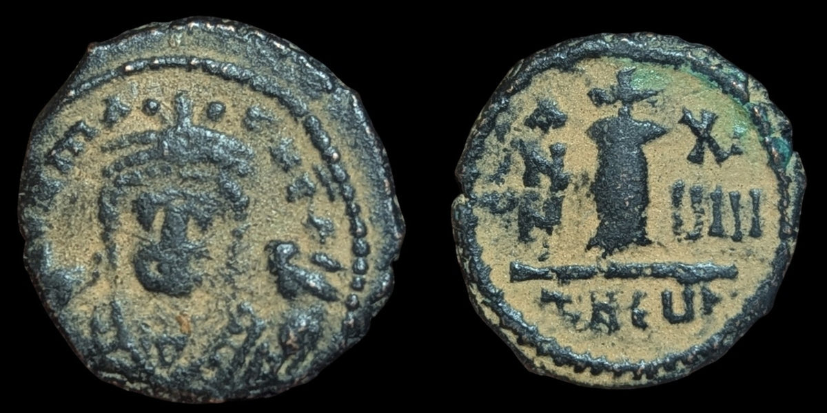 Byzantine Half Follis 593-4 Antioch Coin, Maurice Tiberius, Bronze Thessalonica