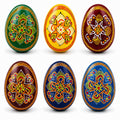 Set of 6 Folk Art Patterns Wooden Ukrainian Easter Eggs 2.5 Inches