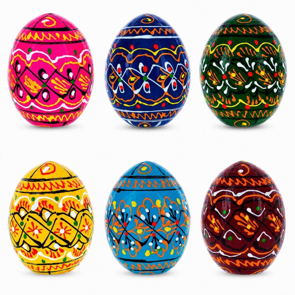 Set of 6 Miniature Ukrainian Wooden Easter Eggs Pysanky 1.5 Inches
