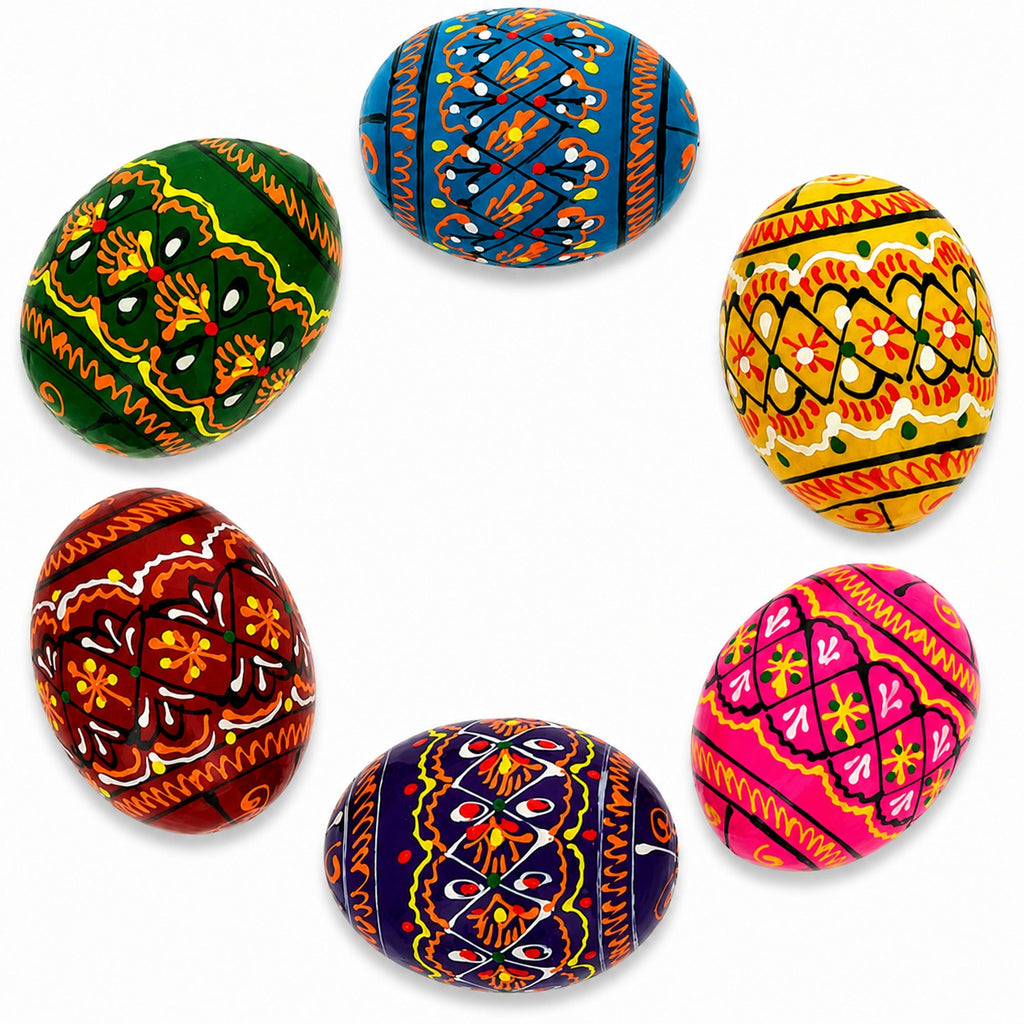 Set of 6 Miniature Ukrainian Wooden Easter Eggs Pysanky 1.5 Inches