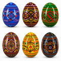 Set of 6 Geometric Pysanky Ukrainian Wooden Easter Eggs 2.5 Inches