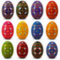 Set of 12 Handcrafted Geometric Ukrainian Pysanky Wooden Easter Eggs 2.5 Inches