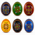 Set of 6 Multicolor Ukrainian Pysanky Wooden Easter Eggs 2.5 Inches