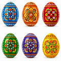 Set of 6 Pearlized Ukrainian Pysanky Wooden Easter Eggs 2.5 Inches