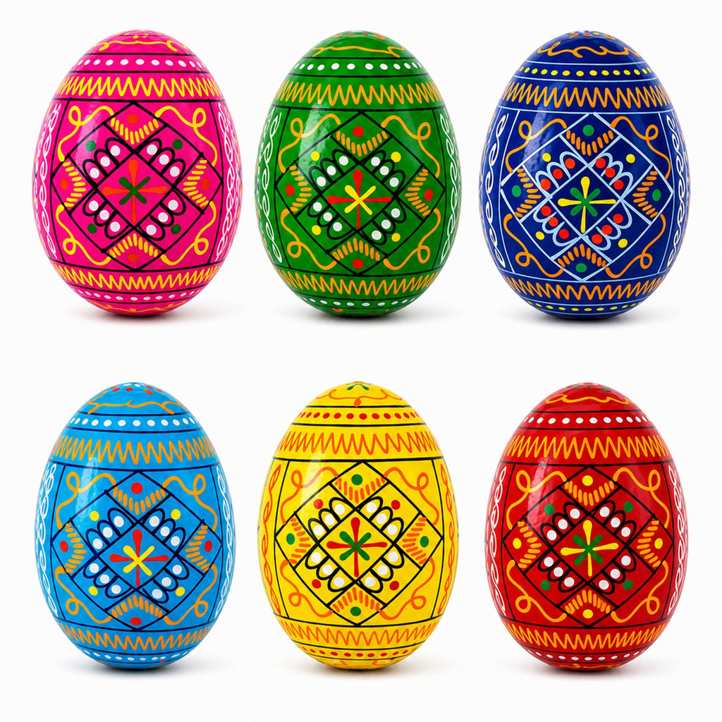 Set of 6 Ukrainian Geometric Wooden Easter Eggs 2.5 Inches