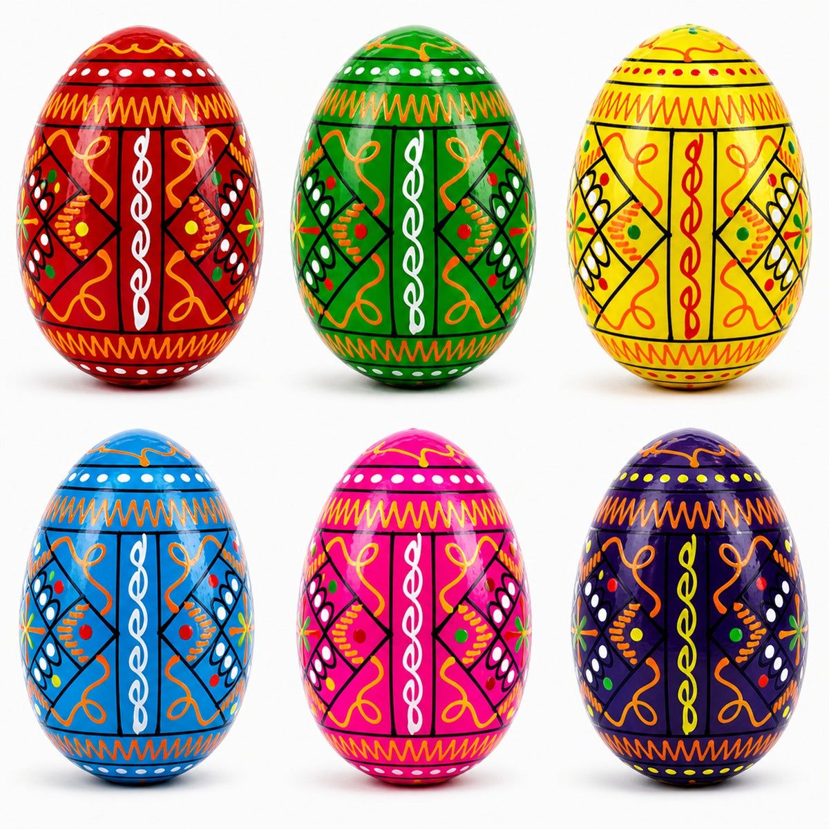 Set of 6 Ukrainian Geometric Wooden Easter Eggs 2.5 Inches
