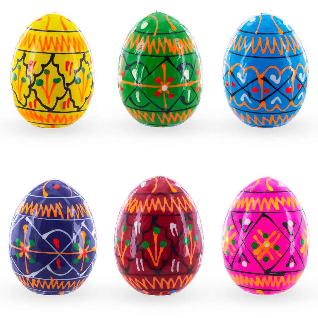Set of 6 Mini Geometric Ukrainian Pysanky Wooden Easter Eggs 1.6 Inches