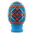 Geometrical Blue Ukrainian Wooden Easter Egg Pysanka on a Stand 3 Inches