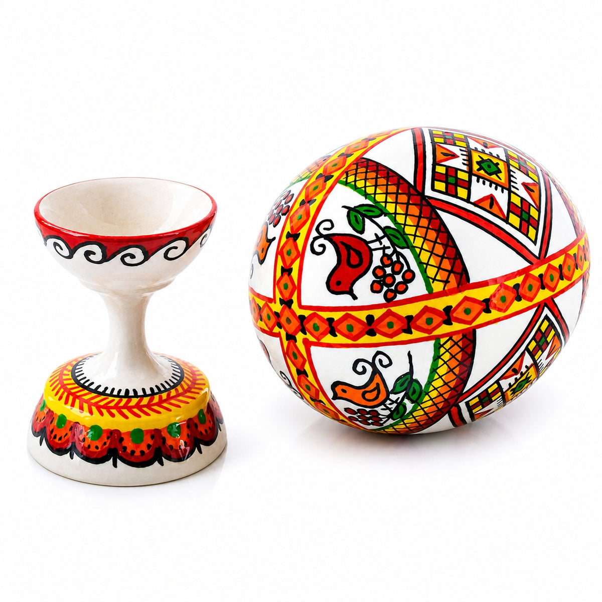 Bird Ukrainian Wooden Easter Egg Pysanka on a Stand 3.75 Inches