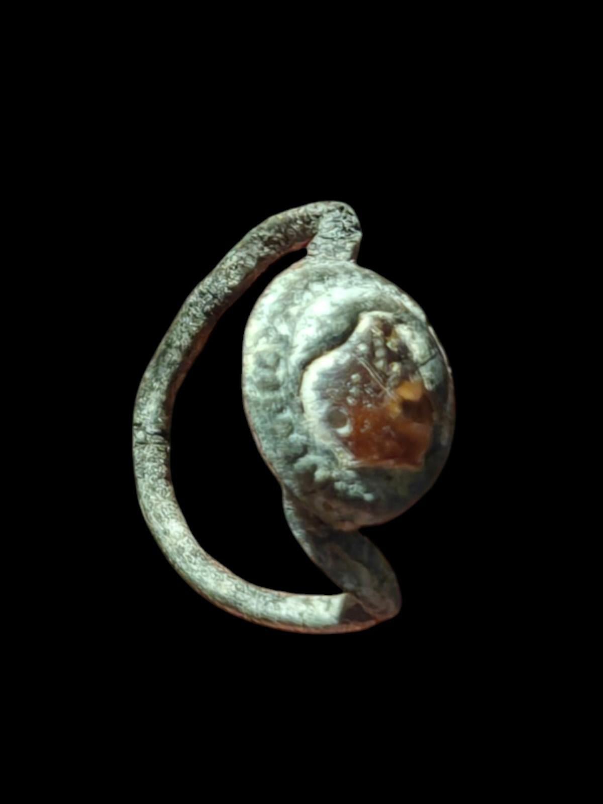 Roman Bronze Ring Ancient Greek Byzantine Victory Red Stone Collectible - Numis Hobby Shop