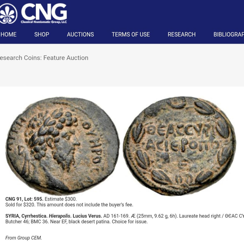 Roman Lucius Verus Imperial Cyrrhestica Hierapolis AD 161 - 169 Æ Bust Facing Left - Numis Hobby Shop